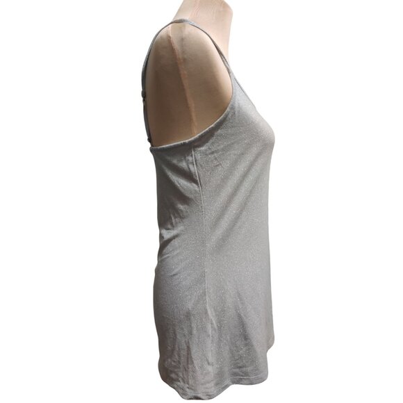 Express M Womens Top Silver Shimmer Scoop Neck Cami Stretch Adjustable Tank Chic - Picture 4 of 12